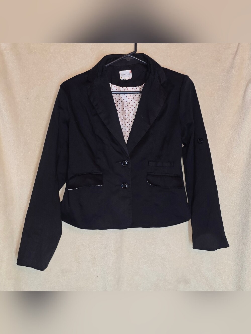 Cherish Black Blazer Polka Dot Lining Size Medium